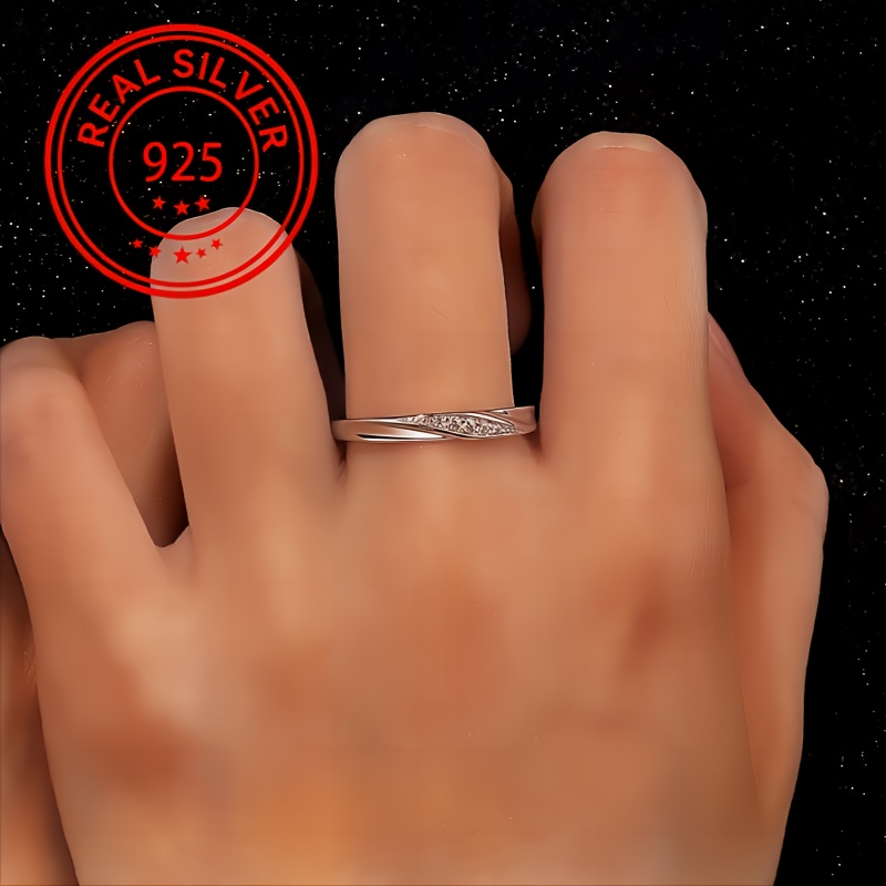 2pcs S925 Pure Silvery Wedding Ring with Synthetic Zirconia